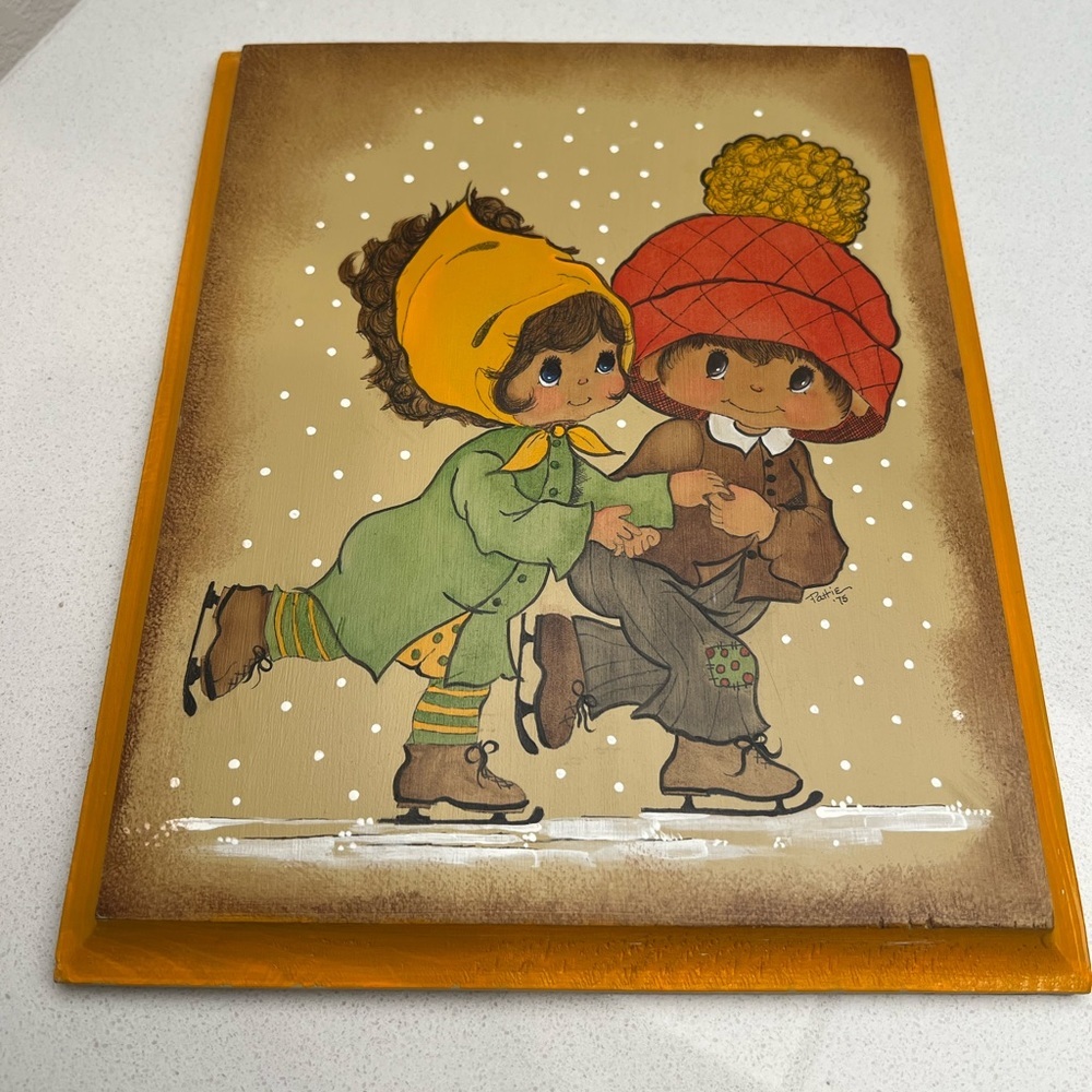 Vintage Plaque Children Ice Skating Boy Girl 1970s 1975 - Picture 4 of 8